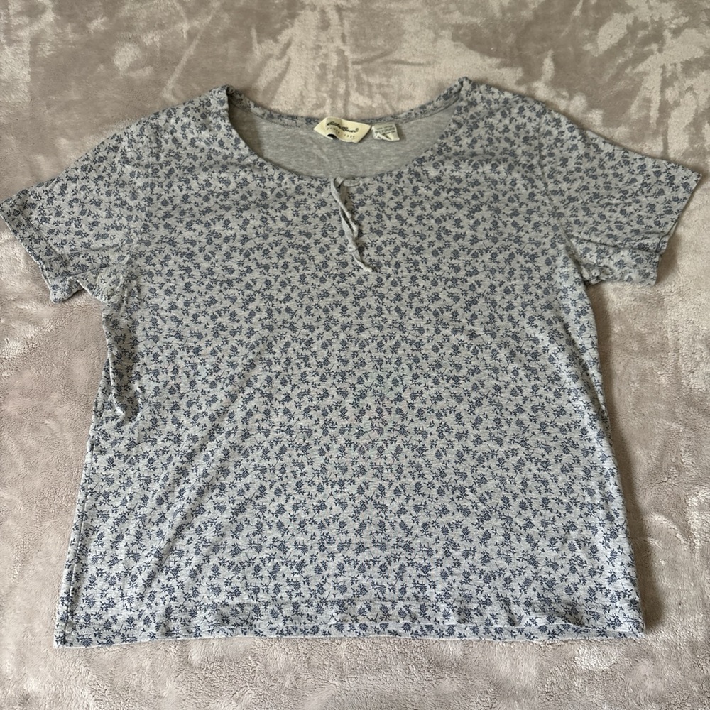 Eddie Bauer Floral Gray and Blue T-Shirt
